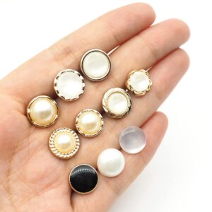 Wiosny 10 Stylish Resin Button Suits Sewing Button for Crafting, Sewing Replacement, Knitting Sweaters Handmade Crafts It's stored in a Plastic Box(11mm＆11.5mm＆12.5mm＆13mm,Black & White & Gold)