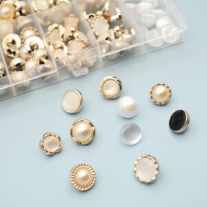 Wiosny 10 Stylish Resin Button Suits Sewing Button for Crafting, Sewing Replacement, Knitting Sweaters Handmade Crafts It's stored in a Plastic Box(11mm＆11.5mm＆12.5mm＆13mm,Black & White & Gold)