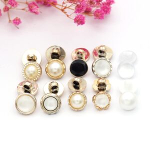 Wiosny 10 Stylish Resin Button Suits Sewing Button for Crafting, Sewing Replacement, Knitting Sweaters Handmade Crafts It's stored in a Plastic Box(11mm＆11.5mm＆12.5mm＆13mm,Black & White & Gold)