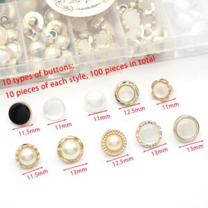 Wiosny 10 Stylish Resin Button Suits Sewing Button for Crafting, Sewing Replacement, Knitting Sweaters Handmade Crafts It's stored in a Plastic Box(11mm＆11.5mm＆12.5mm＆13mm,Black & White & Gold)