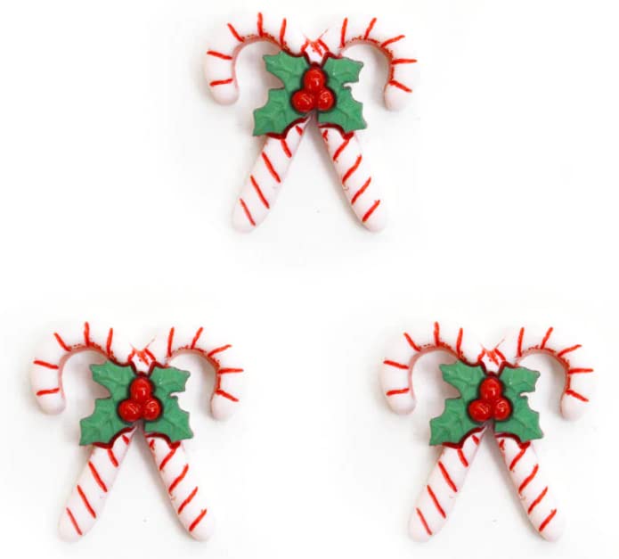 Candy Cane Buttons by Dress It Up Buttons and Embellishments - Holiday Collection, Red White & Green, 24mm