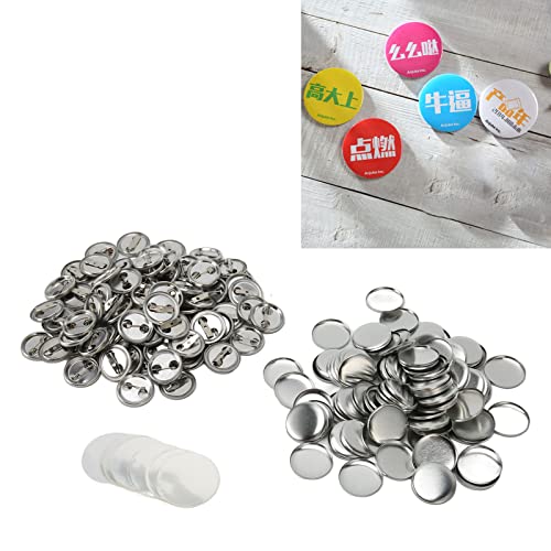 100 Sets Blank Button Badge, Round Shape Metal Button Pin Badge Kit for Button Making Machine (25MM)