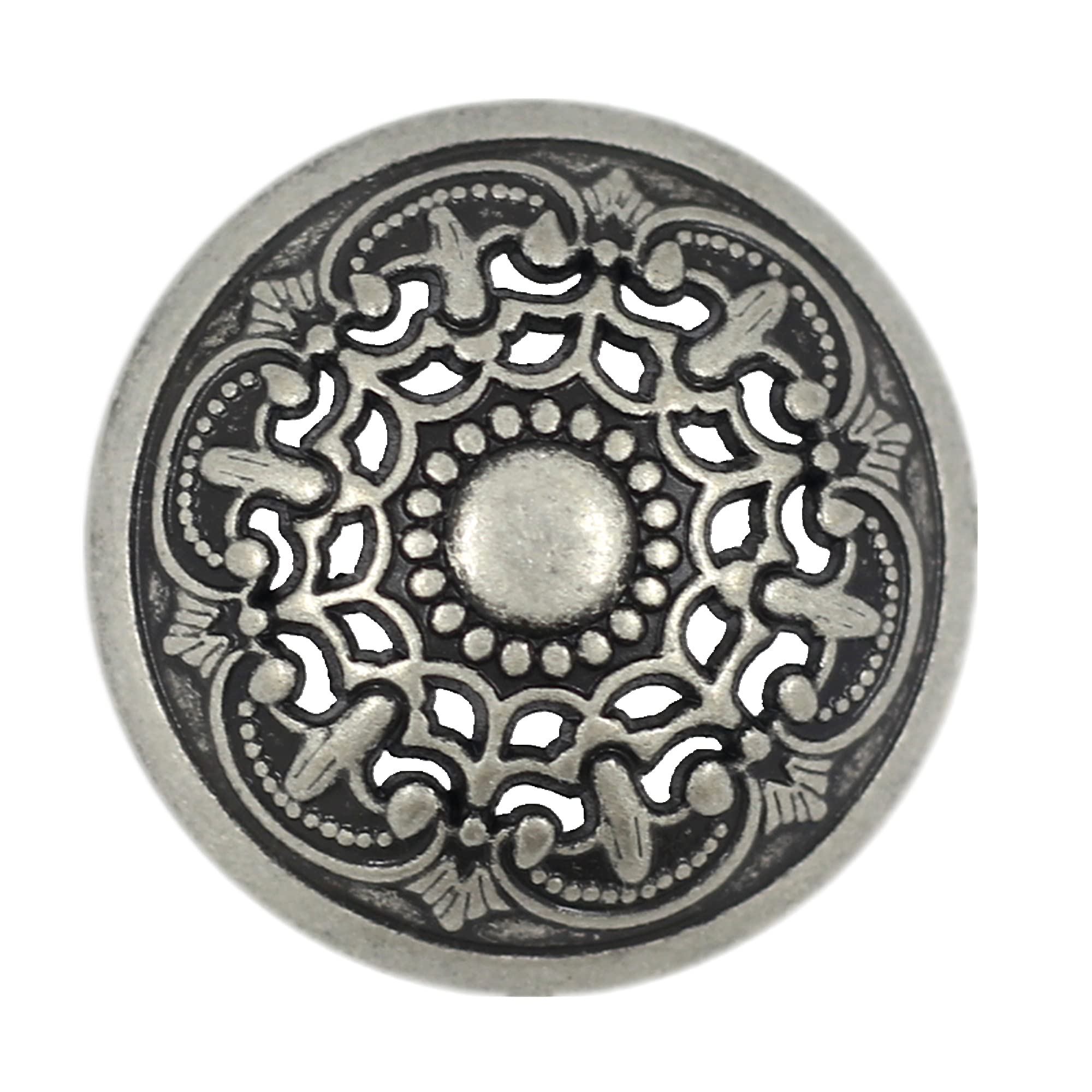 Bezelry 8 Pieces Medieval Filigree Openwork Domed Metal Shank Buttons. 25mm (1 inch) (Antique Silver)