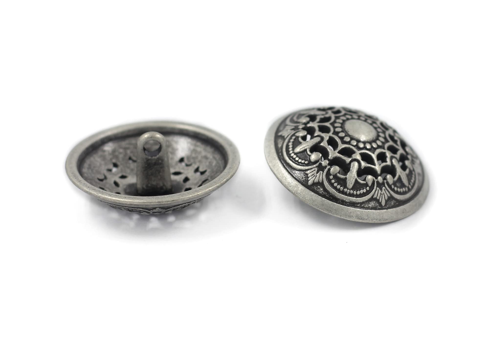 Bezelry 8 Pieces Medieval Filigree Openwork Domed Metal Shank Buttons. 25mm (1 inch) (Antique Silver)