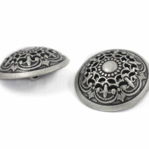 Bezelry 8 Pieces Medieval Filigree Openwork Domed Metal Shank Buttons. 25mm (1 inch) (Antique Silver)