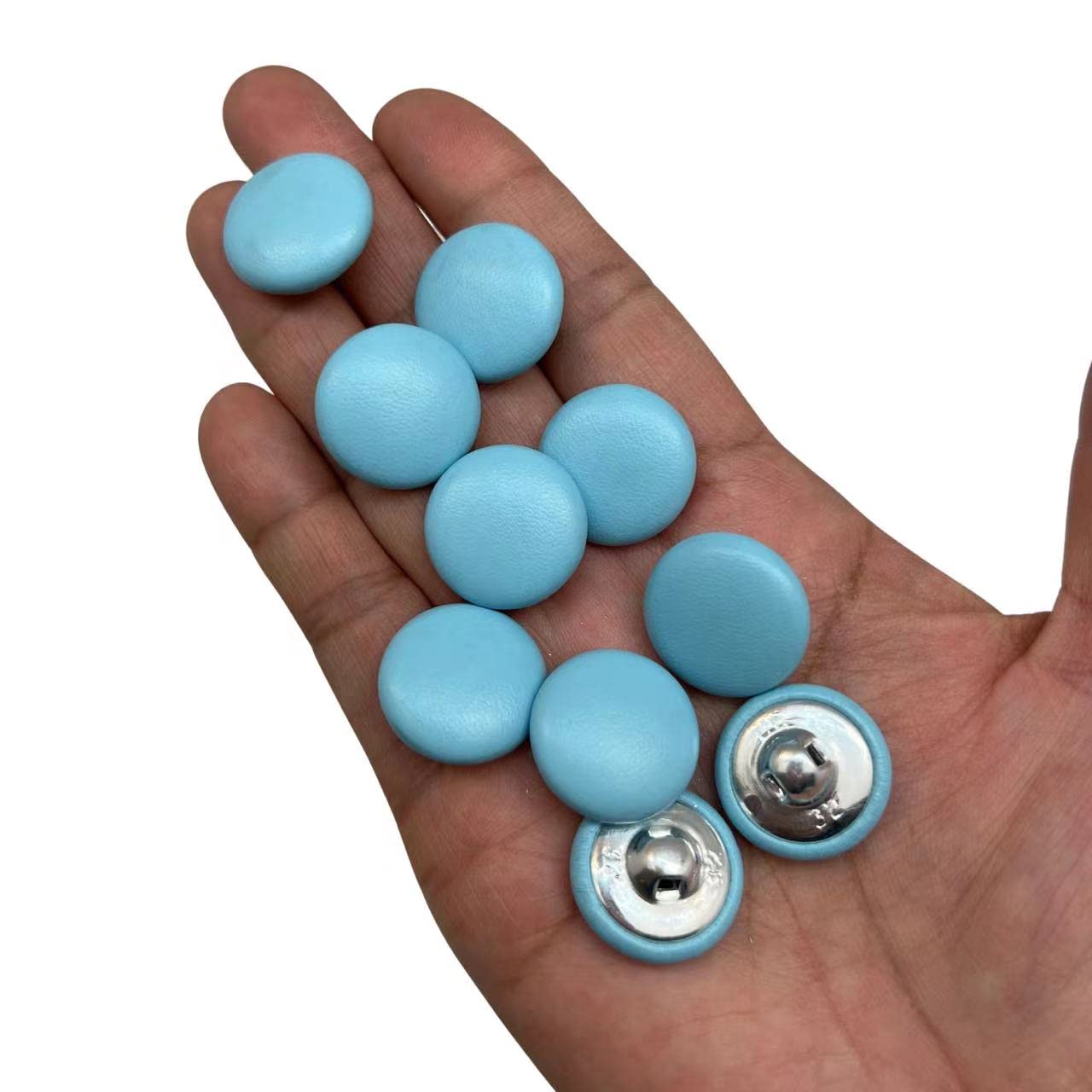 HongRun10PC Leather Covered Buttons with Shank Sew On for Leather Clother Dress Coat Jeans Sofa Decoration Carfts, 1 Inch, Light Blue