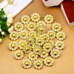 50 pcs Rhinestone Faux Pearl Buttons Accessory Decoration Craft for DIY Scrapbooking Embellishments Wedding Bouquet Flower Centre Home Decor 14mm (Gold)