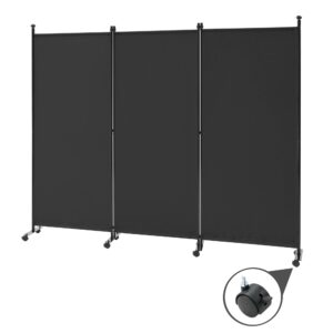 spurgehom 3 panel rolling room divider, folding partition privacy screens, freestanding fabric room panel, portable folding wall divider for office, room,restaurant, hospital (black)