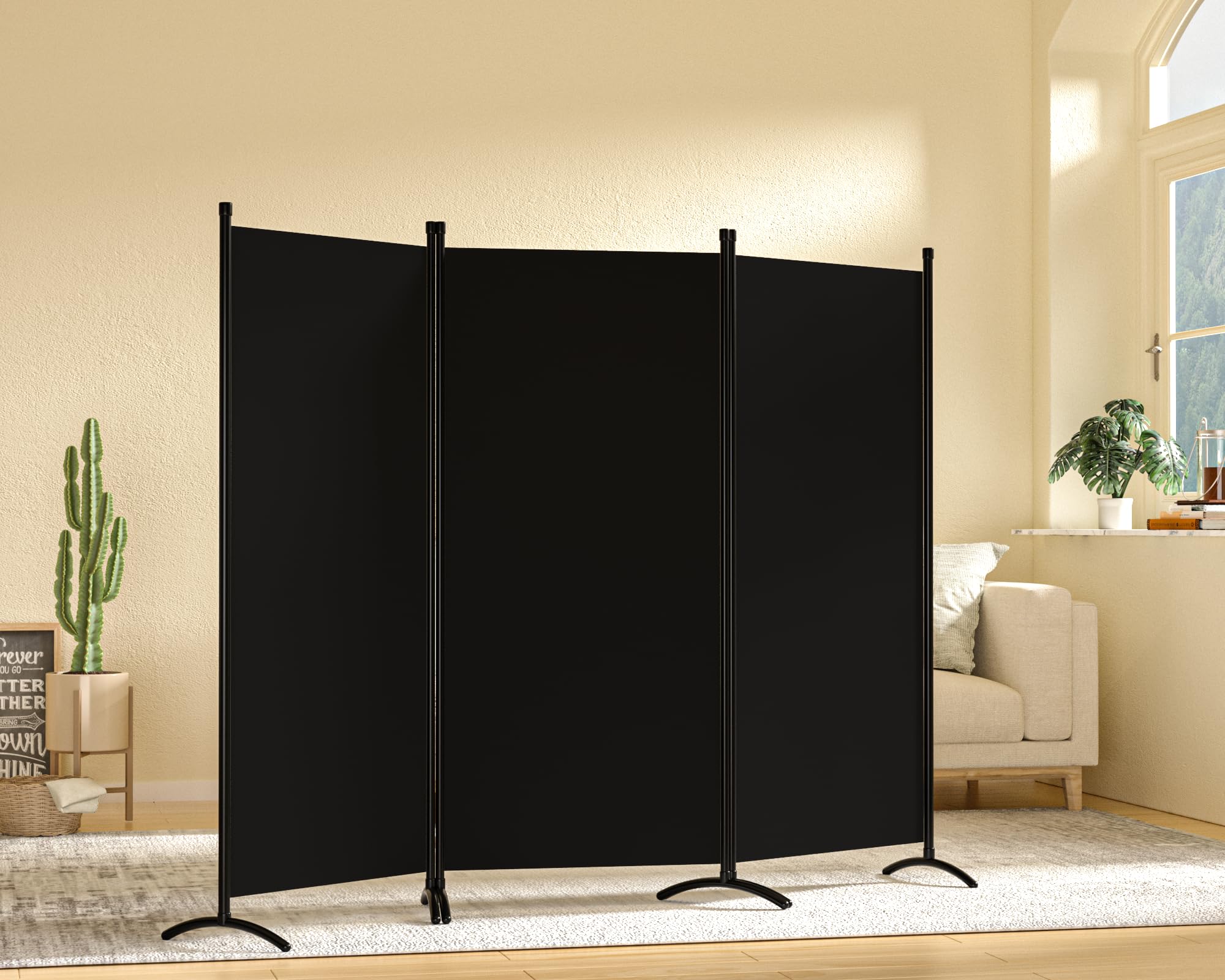 Grezone Large Folding Panel Portable Stand Room dividers Privacy Screen for Bedroom Dining Room Screens Curtains Partition Home Office Dorm Separation (Black, Three Panel)