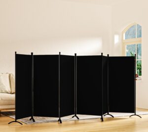 room divider-6 panels black folding privacy screens, 6 ft partition room dividers wall for separation, home, office, classroom, studio