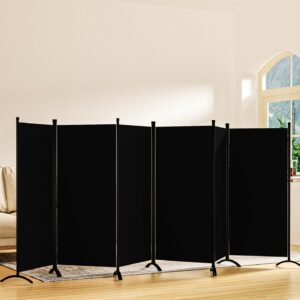 Room Divider-6 Panels Black Folding Privacy Screens, 6 ft Partition Room Dividers Wall for Separation, Home, Office, Classroom, Studio