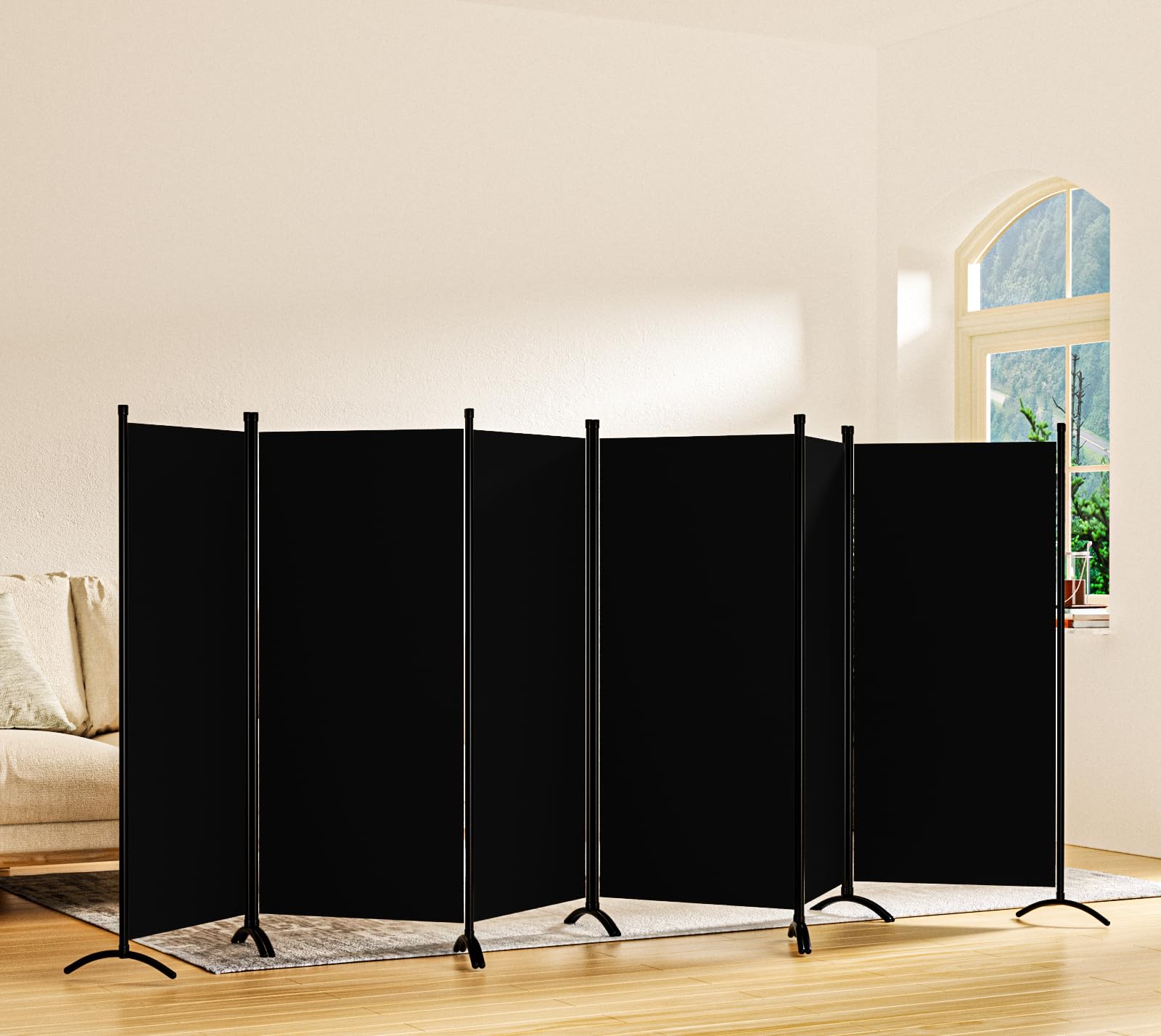 Room Divider-6 Panels Black Folding Privacy Screens, 6 ft Partition Room Dividers Wall for Separation, Home, Office, Classroom, Studio