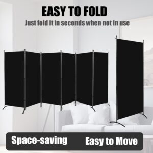 Room Divider-6 Panels Black Folding Privacy Screens, 6 ft Partition Room Dividers Wall for Separation, Home, Office, Classroom, Studio