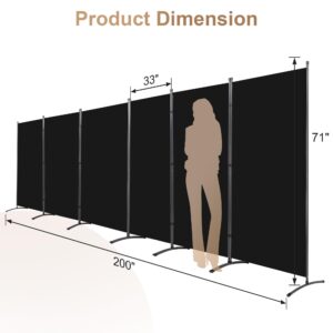 Room Divider-6 Panels Black Folding Privacy Screens, 6 ft Partition Room Dividers Wall for Separation, Home, Office, Classroom, Studio