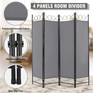 4 Panel Room Divider 6FT Steel Frame Screen Folding Privacy Divider Freestanding Partition for Home Office Bedroom,Grey