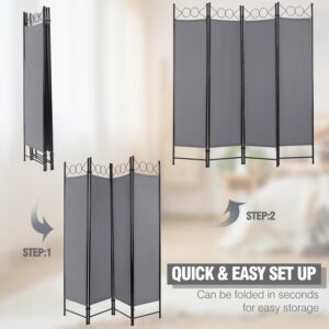 4 Panel Room Divider 6FT Steel Frame Screen Folding Privacy Divider Freestanding Partition for Home Office Bedroom,Grey