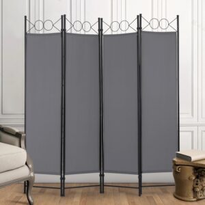 4 Panel Room Divider 6FT Steel Frame Screen Folding Privacy Divider Freestanding Partition for Home Office Bedroom,Grey