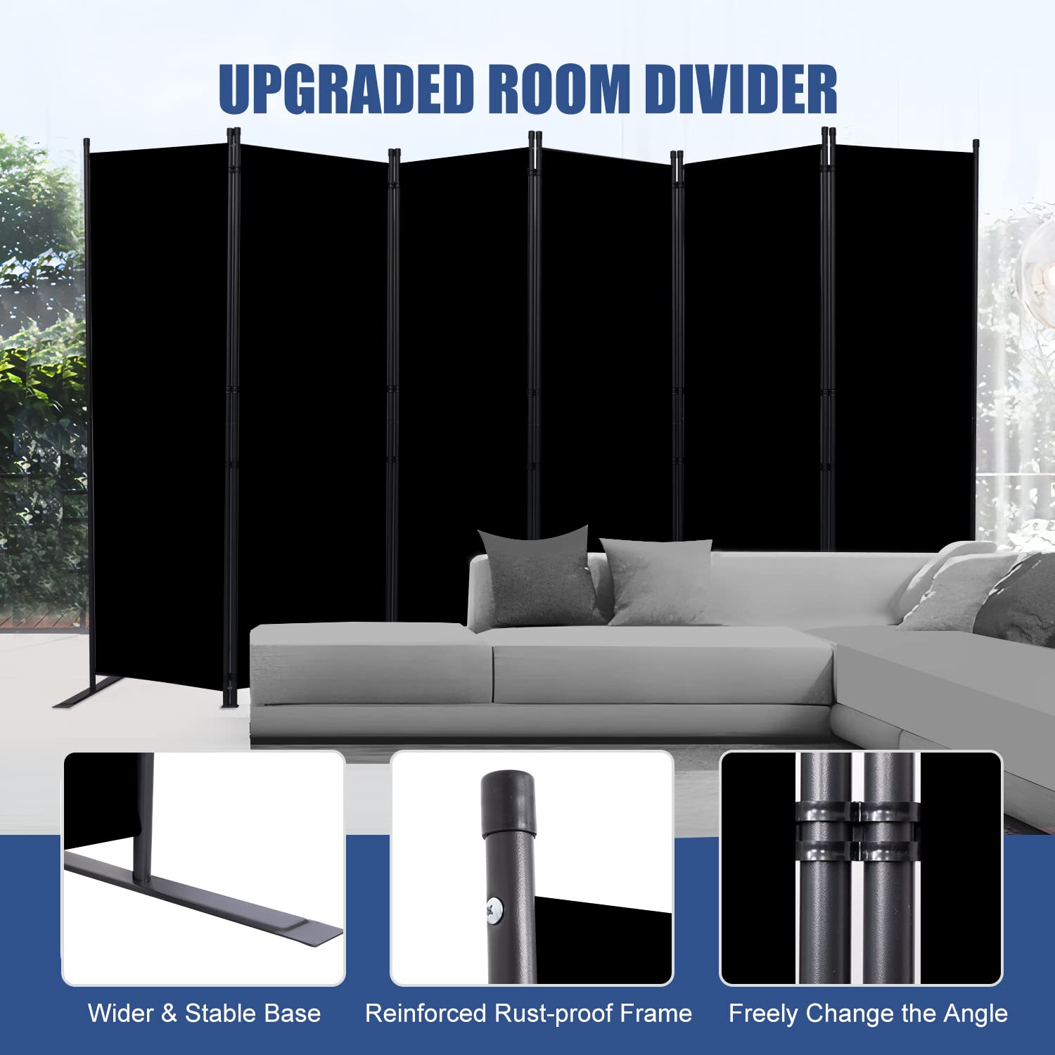 Room Divider and Folding Privacy Screens， 6 Panel Wide Room Divider Wall Screen for Room Separtition, Partition Room Dividers Fabric Panel Wall Dividers Freestanding for Office, Bedroom, Studio Dorm