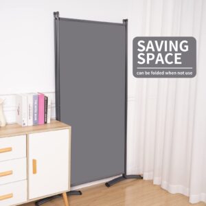 CHOSENM 3 Panel Folding Privacy Screens, 6 FT Tall Wall Divider with Metal Frame, Freestanding Room Divider for Office Bedroom Study (3 Panel, Grey)