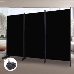 room divider folding privacy screens with wheels, 6ft tall divider for room separation, 3 panel movable room partitons and dividers, indoor room dividers panel with non-see through fabric for office