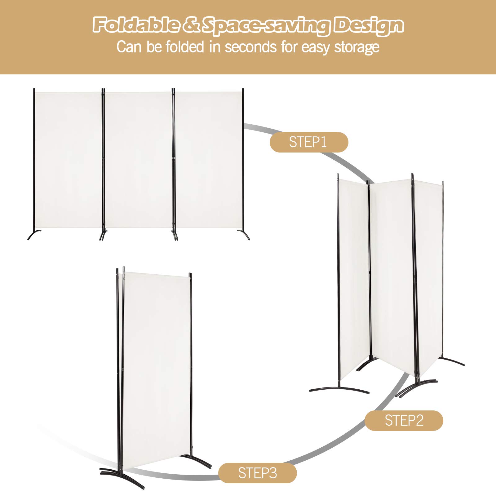 Giantex 6 Ft Tall 3 Panel Room Divider White, Lightweight Portable Folding Privacy Screen, Freestanding Partition Wall Divider and Separator for Bedroom Home Office Apartment Studio