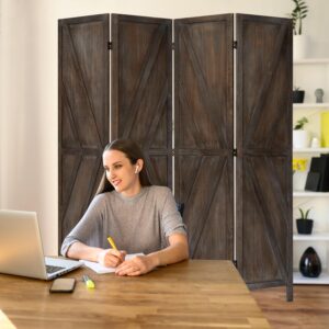 kinfant 4 panels room divider - 6 ft folding privacy screen freestanding room divider, outdoor portable privacy divider for office, home, brown