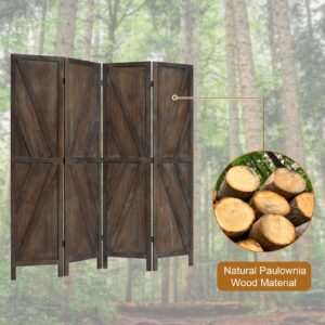 Kinfant 4 Panels Room Divider - 6 Ft Folding Privacy Screen Freestanding Room Divider, Outdoor Portable Privacy Divider for Office, Home, Brown