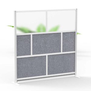 stand up desk store expanse modular wall | 70'' x 70'' wall | expandable partition room divider with rearrangeable frosted acrylic & sound absorbent panels (silver frame)