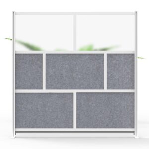 Stand Up Desk Store Expanse Modular Wall | 70'' x 70'' Wall | Expandable Partition Room Divider with Rearrangeable Frosted Acrylic & Sound Absorbent Panels (Silver Frame)