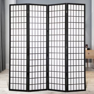 BLKMTY Room Divider 6ft Folding Privacy Divider 4 Panel Portable Room Seperating Modern Office Dividers Japanese Screen Wood Wall Divider Tall Freestanding Partition Screen for Bedroom, White