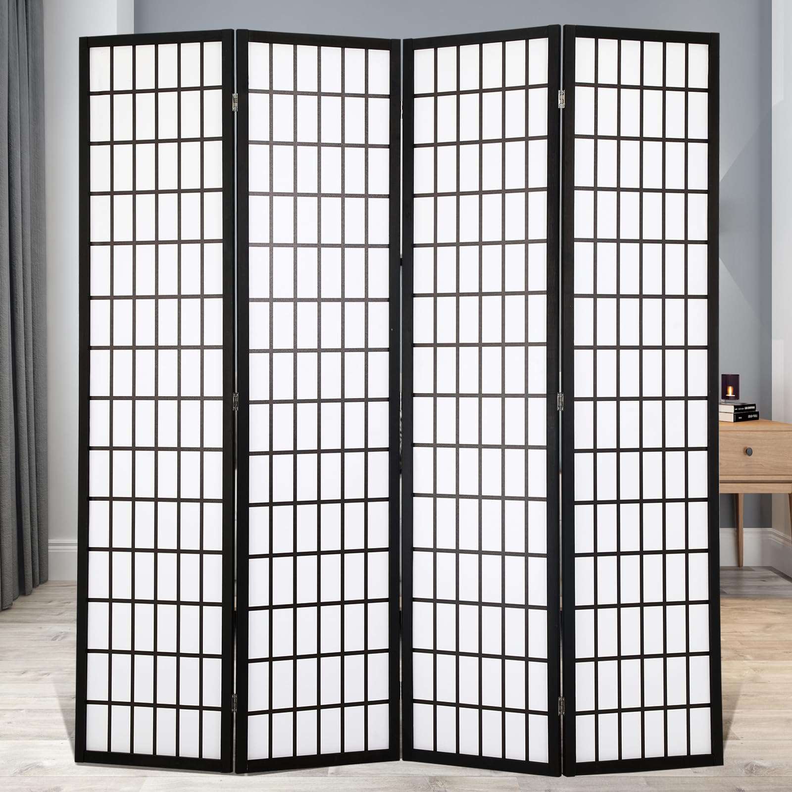 BLKMTY Room Divider 6ft Folding Privacy Divider 4 Panel Portable Room Seperating Modern Office Dividers Japanese Screen Wood Wall Divider Tall Freestanding Partition Screen for Bedroom, White