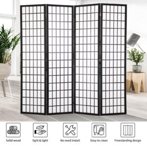 BLKMTY Room Divider 6ft Folding Privacy Divider 4 Panel Portable Room Seperating Modern Office Dividers Japanese Screen Wood Wall Divider Tall Freestanding Partition Screen for Bedroom, White