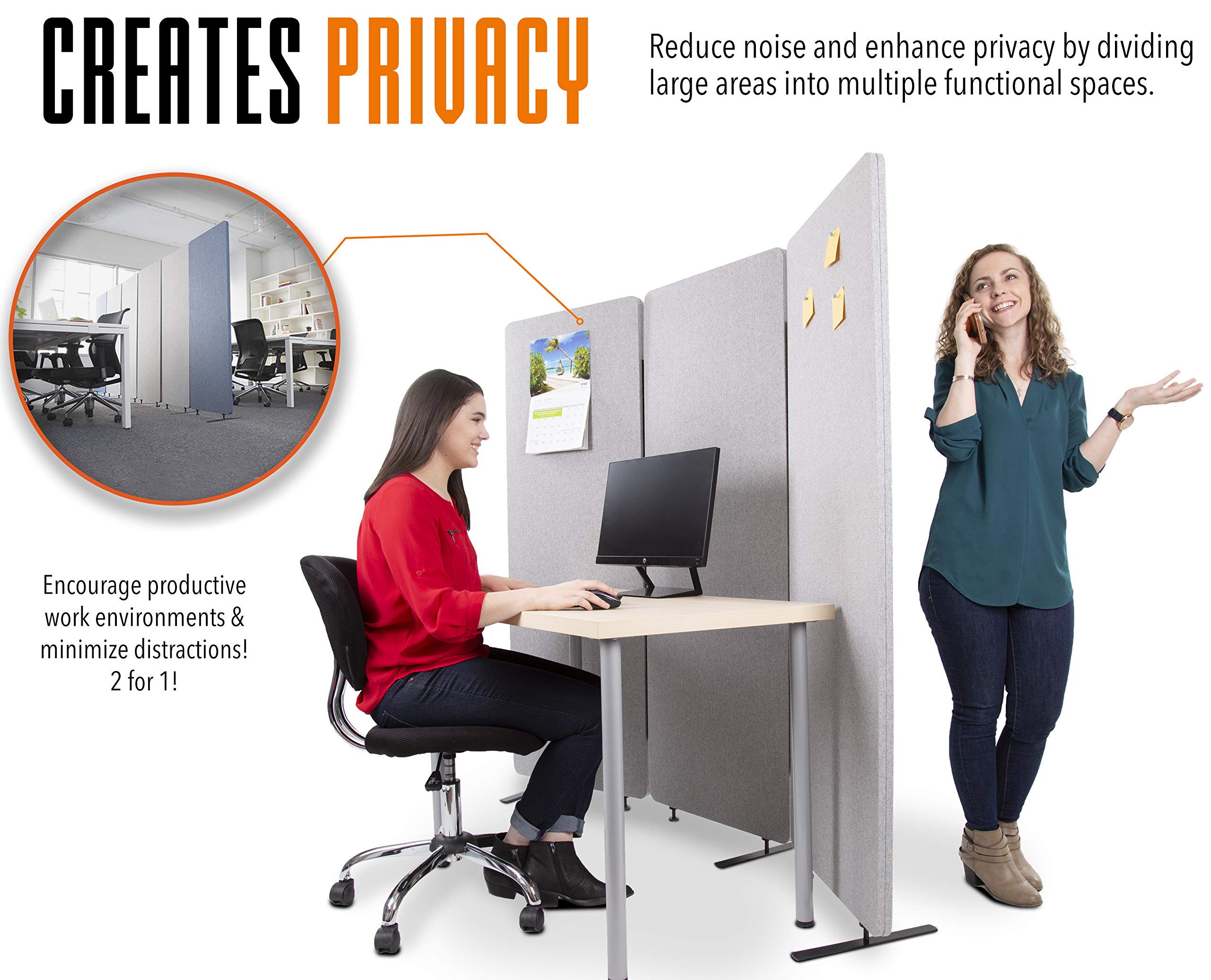 Stand Steady ZipPanels Office Partition | Room Dividers | Three Zip Together Panels Provide Privacy and Reduce Ambient Noise in Workspace, Classroom and Healthcare Facilities (Light Gray / 3 Panels)