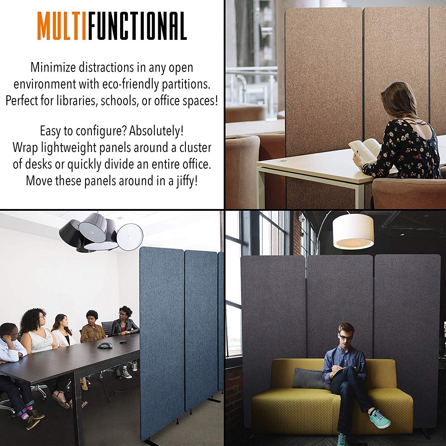 Stand Steady ZipPanels Office Partition | Room Dividers | Three Zip Together Panels Provide Privacy and Reduce Ambient Noise in Workspace, Classroom and Healthcare Facilities (Light Gray / 3 Panels)