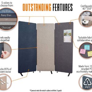 Stand Steady ZipPanels Office Partition | Room Dividers | Three Zip Together Panels Provide Privacy and Reduce Ambient Noise in Workspace, Classroom and Healthcare Facilities (Light Gray / 3 Panels)