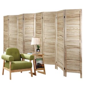 ecomex 8 panel room dividers 10.6 ft width wood room divider and partition room divider folding privacy screens, double hinged room dividers wall for bedroom office, natural