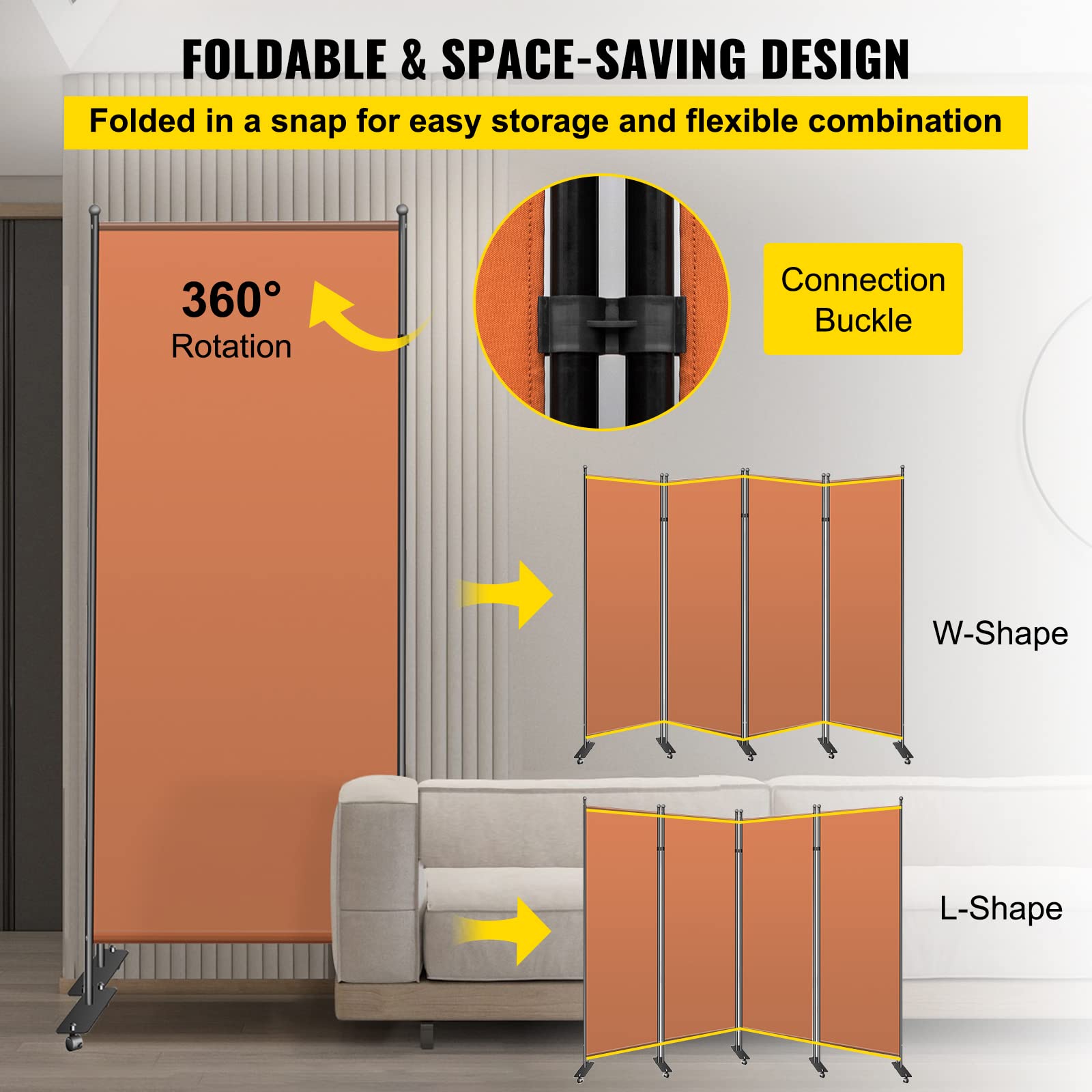 VEVOR Office Partition 89" W x 14" D x 73" H Room Divider 3-Panel Office Divider Folding Portable Office Walls w/Non-See-Through Fabric Room Partition Reddish Brown for Room Office Restaurant