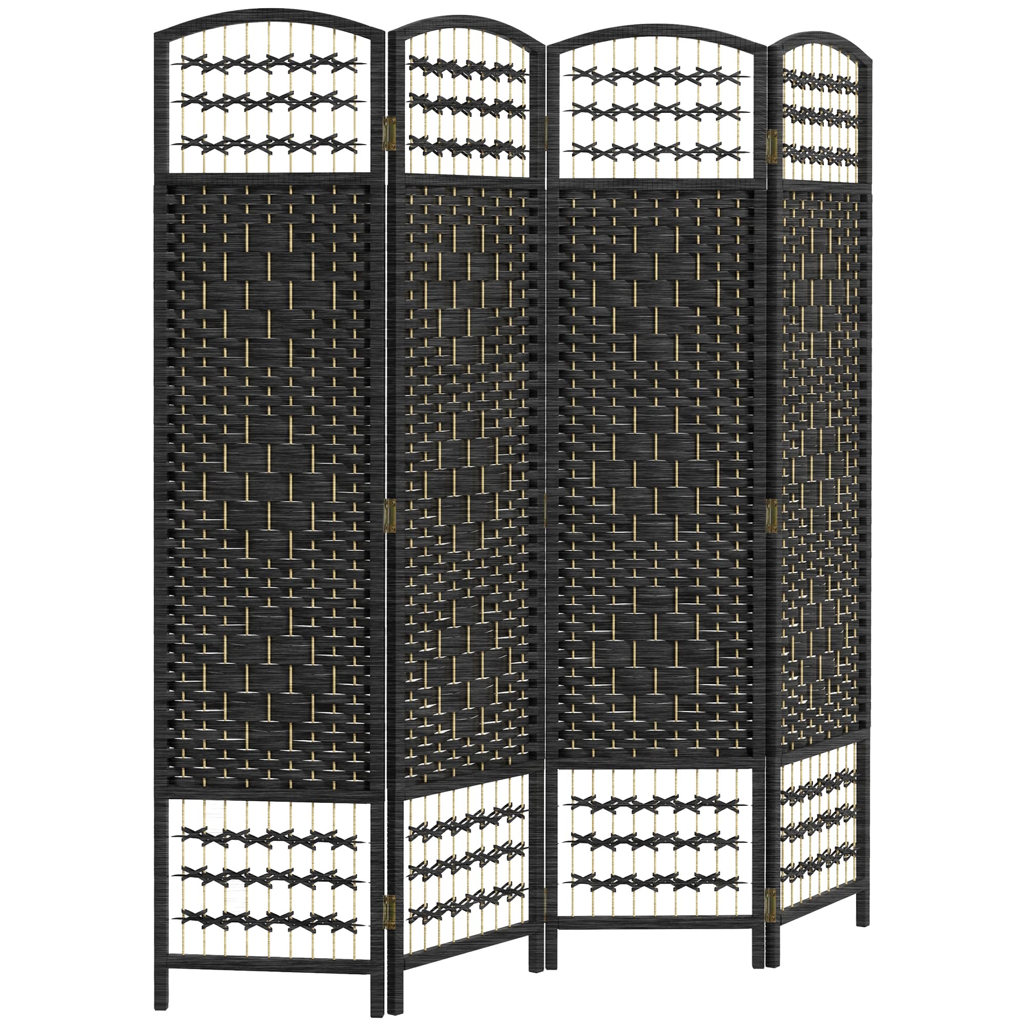 HOMCOM 4 Panel Room Divider, Folding Privacy Screen, 5.6' Room Separator, Wave Fiber Freestanding Partition Wall Divider, Black