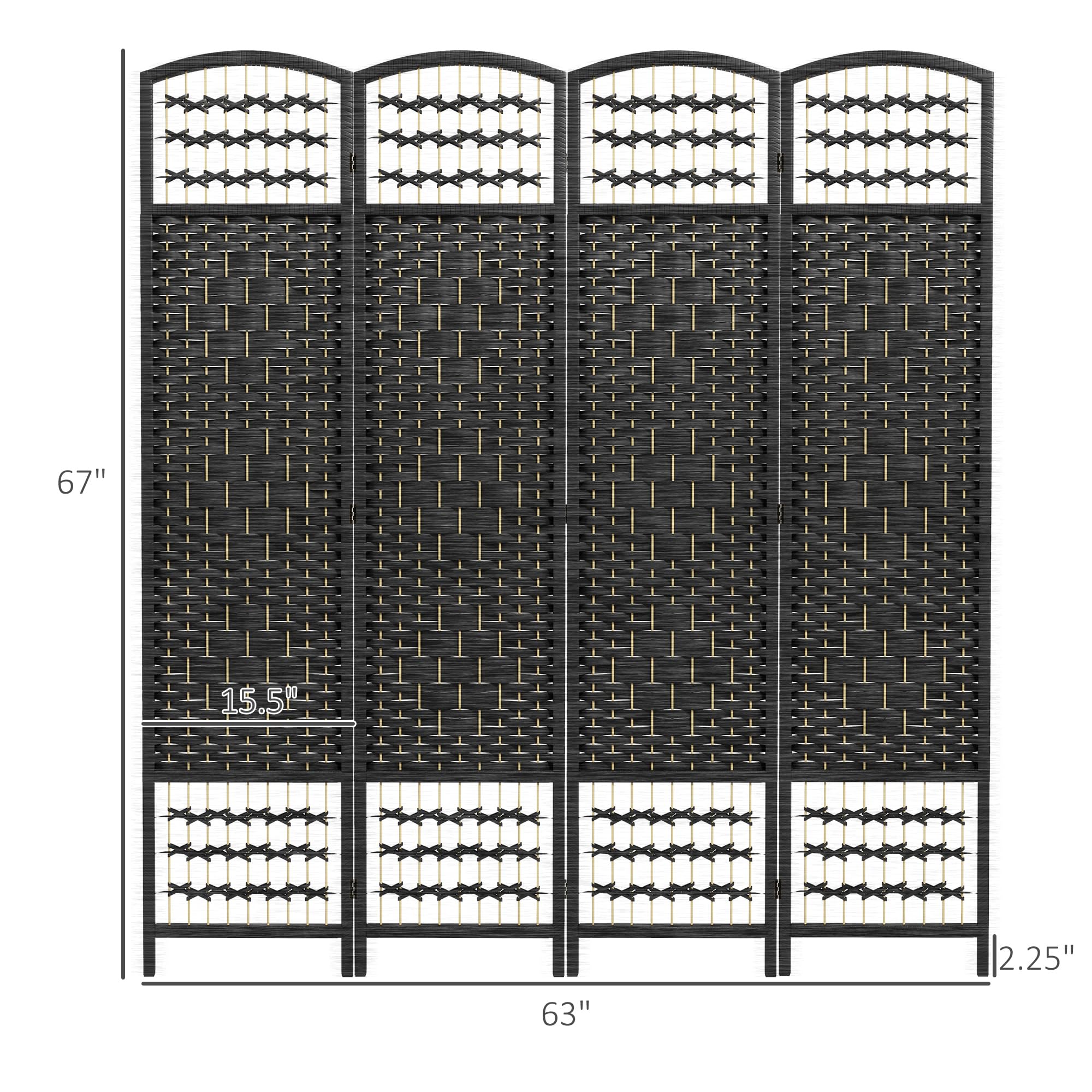 HOMCOM 4 Panel Room Divider, Folding Privacy Screen, 5.6' Room Separator, Wave Fiber Freestanding Partition Wall Divider, Black