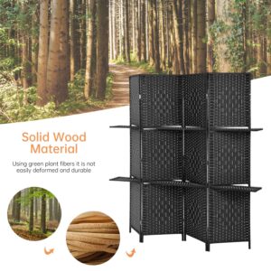 4-Panel Room Diviver Privacy Screen,Wooden Screen Folding Portable Partition Screen with Removable Storage Shelves,Indoor Partition Wall Dividers Freestanding Partition Screens for Home Office(Black)