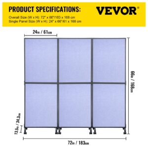 VEVOR Room Divider, 5.5 ft Room Dividers and Folding Privacy Screens, Partition Room Dividers 3 Panels, Portable Office Walls Dividers, Acoustic Room Divider (Steel Blue) for Office, Library, School