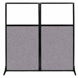 Versare Workstation Partition | Portable Wall Divider | Modern Office Cubicle | Free Standing Privacy Screen | Flexible Work Space | 66" x 70" W/Window, Cloud Gray Fabric Panels