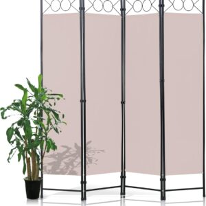 Room Divider 4 Panels 6FT Room Divider Wall Folding Privacy Screens with Steel Frame Freestanding Partition for Home Office Bedroom,Tan