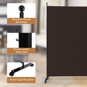 Giantex Room Divider Large Single Panel, 73''W x 73''H Privacy Screen with Lockable Wheels, Rolling Room Divider Panel for Home Office Studio, Partition Fabric Wall Divider for Room Separation, Brown