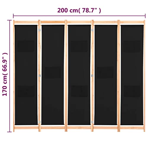 5-Panel Room Divider Black 78.7"x66.9"x1.6" Fabric,Freestanding Folding Screens Privacy Screen Wall Divider Portable Suitable forHome Office Restaurant Bedroom