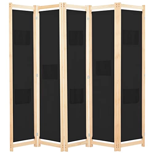 5-Panel Room Divider Black 78.7"x66.9"x1.6" Fabric,Freestanding Folding Screens Privacy Screen Wall Divider Portable Suitable forHome Office Restaurant Bedroom