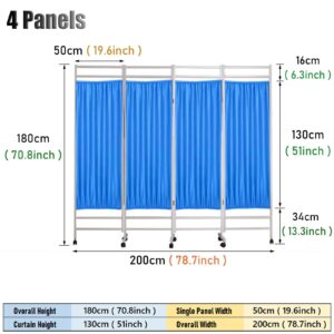 4 Panel Medical Privacy Partition with Wheels, Folding and Rolling Room Divider for Doctor Office Beauty Salon Clinic Hospital Ward (Color : Pink)