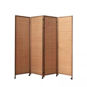 bamboo room divider 4 panel, freestanding & folding privacy screen with swivel casters, office weave fiber partition wall panels (color : brown, size : tall 170cm/67 in)