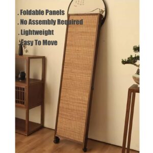 Bamboo Room Divider 4 Panel, Freestanding & Folding Privacy Screen with Swivel Casters, Office Weave Fiber Partition Wall Panels (Color : Brown, Size : Tall 170cm/67 in)