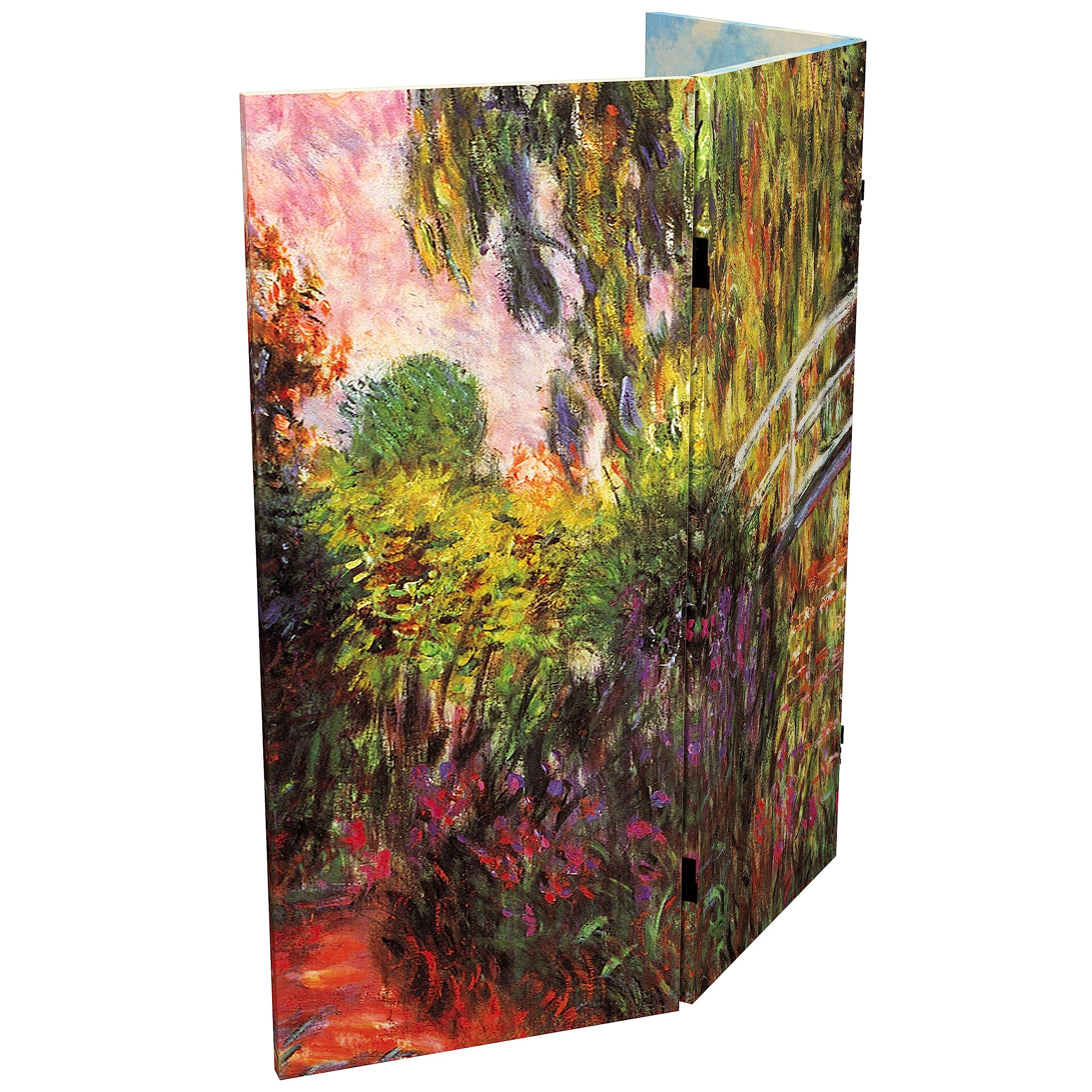 Red Lantern 3 ft. Short Double Sided Works of Monet Canvas Folding Screen 3 Panel Freestanding Partition and Separator for Modern and Contemporary Bedroom, Home Office, Studio, Dorm, Apartment